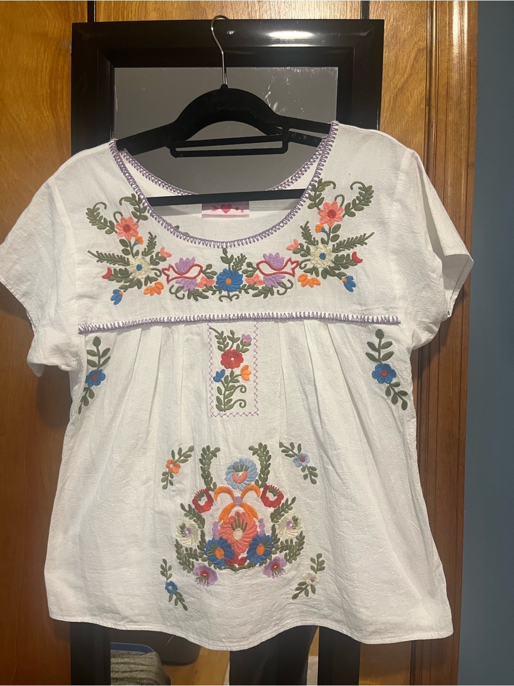 Buddy Love White Embroidered Floral Peasant Top